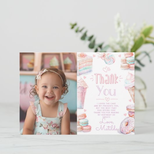 甘い1アイスクリームの誕生日の写真サンキューカード 招待状 (スタンド正面)