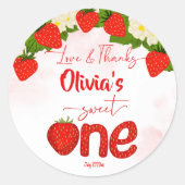 甘い1イチゴの誕生日パーティーのお気に入り ラウンドシール (正面)