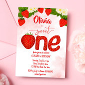 甘い1イチゴの誕生日パーティーテンプレート 招待状