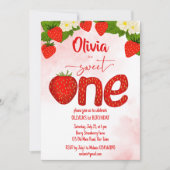 甘い1イチゴの誕生日パーティーテンプレート 招待状 (正面)