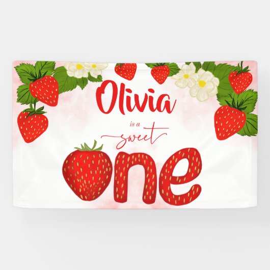 甘い1イチゴの誕生日パーティーテンプレート 横断幕 (横)