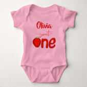 甘い1イチゴの誕生日パーティー印刷 ベビーボディスーツ (正面)