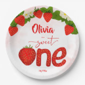 甘い1イチゴの誕生日パーティー印刷 ペーパープレート (正面)