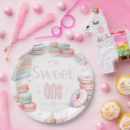 甘い1コットンキャンディアイスクリーム誕生日 ペーパープレート (パーティー)