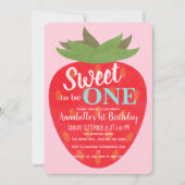 甘い1ストロベリーキッズファースト誕生日 招待状 (正面)