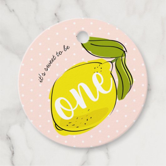 甘い1レモンシトラス最初の誕生日ピンク フェイバータグ (正面)