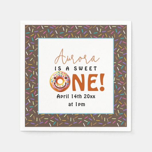 甘い1水色かわいいドーナツ1歳の誕生日 スタンダードカクテルナプキン (正面)