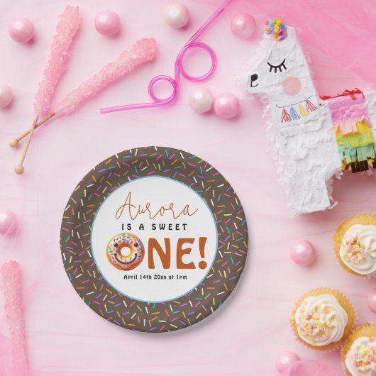 甘い1水色かわいいドーナツ1歳の誕生日 ペーパープレート (パーティー)