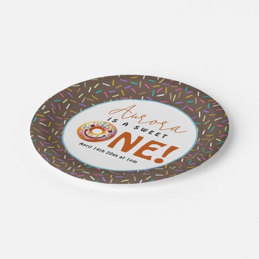 甘い1水色かわいいドーナツ1歳の誕生日 ペーパープレート (アングル)