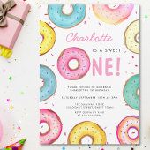 甘い1水色かわいいドーナツ1歳の誕生日 招待状