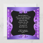 甘い13かわいい紫ゼブラブラック誕生日パーティー4 招待状 (裏面)