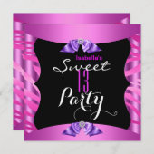 甘い13キュートパープルピンクゼブラブラック誕生日 招待状 (正面/裏面)