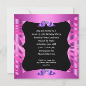 甘い13キュートパープルピンクゼブラブラック誕生日 招待状 (裏面)