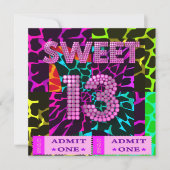 甘い13誕生日パーティミックスアニマルプリント 招待状 (正面)