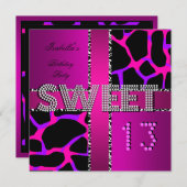 甘い13 13誕生日ゼブラカウピンクパープル 招待状 (正面/裏面)
