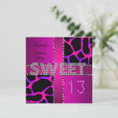 甘い13 13誕生日ゼブラカウピンクパープル 招待状 (スタンド正面)