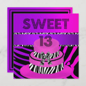 甘い13 13誕生日ゼブラパープルピンクケーキ 招待状 (正面/裏面)