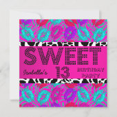 甘い13 13誕生日唇カウパープルピンクティール(緑がかった色) 招待状 (正面)