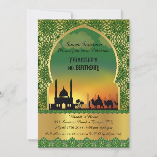 甘い14歳の誕生日パーティーの招待状、アラビアンナイト 招待状 (正面)