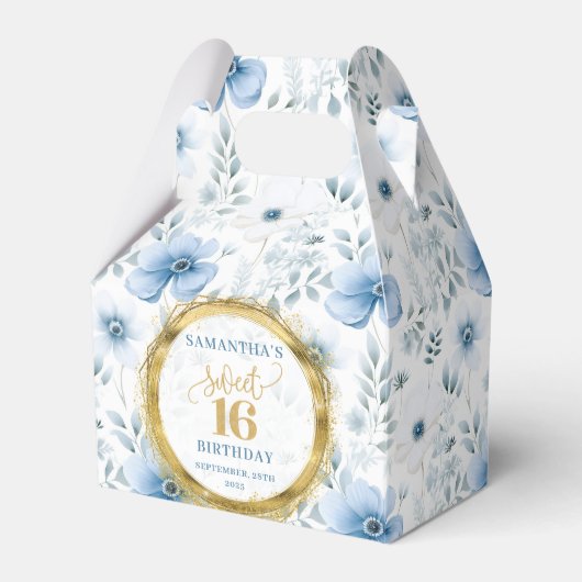 甘い16お気に入りボックス水色ブルーボホフラワー フェイバーボックス (正面サイド)