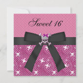 甘い16かわいいスカル&水玉模様ピンク招待状 招待状 (正面)