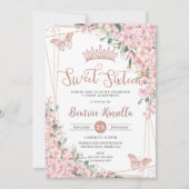 甘い16さくらんぼ花バラ金ゴールド蝶 招待状 (正面)