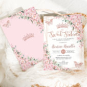 甘い16さくらんぼ花バラ金ゴールド蝶 招待状