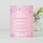 甘い16の誕生日パーティーピンクの星が振りかける 招待状 (スタンド正面)