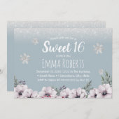 甘い16ほこりっぽいブルーウィンターフローラ雪 招待状 (正面/裏面)