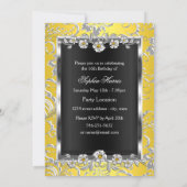 甘い16イエローシルバーブラックフローラジュエルパーティー 招待状 (裏面)