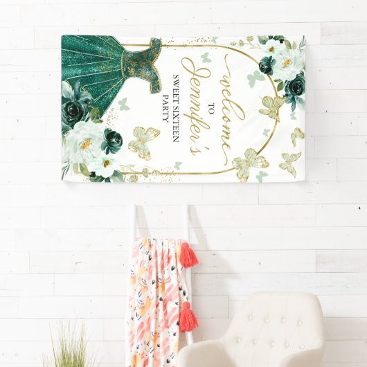 甘い16ウェルカムサインバタフライフローラドレス 横断幕 (インサイチュ)