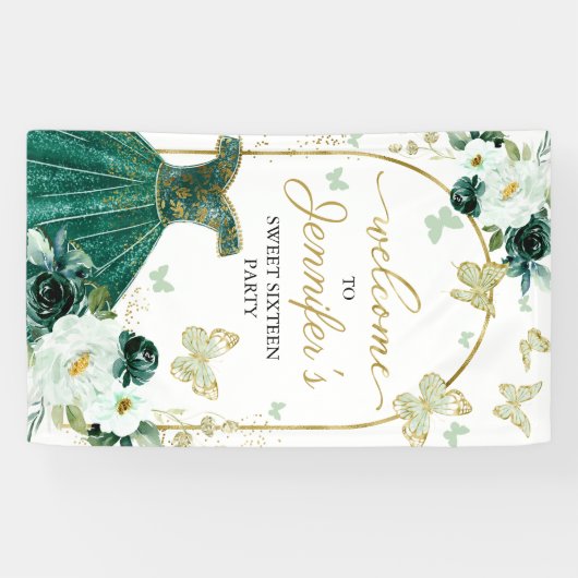 甘い16ウェルカムサインバタフライフローラドレス 横断幕 (横)