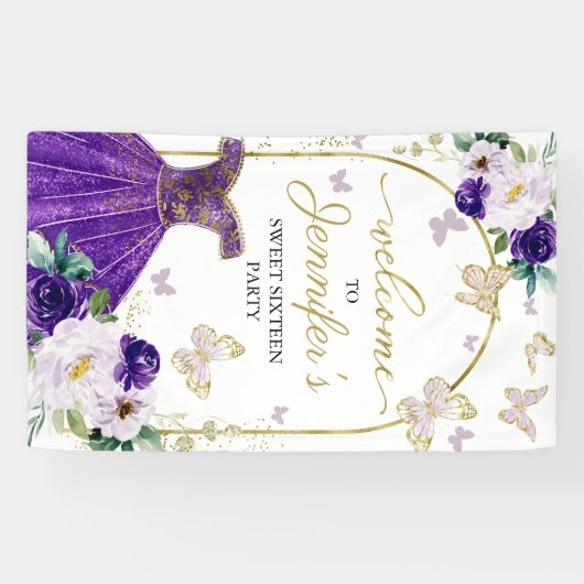 甘い16ウェルカムサインバタフライフローラドレス 横断幕 (横)