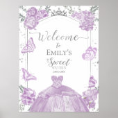 甘い16ウェルカムサインバタフライラベンダードレス ポスター (正面)