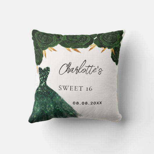 甘い16エメラルドグリーンのドレスの花は白 クッション (裏面)