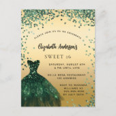 甘い16エメラルドグリーンドレスレエレガントスパーティー インビテーションポストカード (正面)
