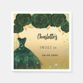 甘い16エメラルドグリーンドレス花金ゴールドパーティー スタンダードカクテルナプキン (正面)