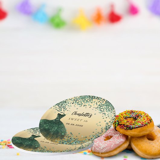 甘い16エメラルドグリーンドレス金ゴールド ペーパープレート