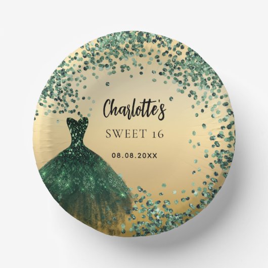 甘い16エメラルドグリーンドレス金ゴールド ペーパーボウル (正面)