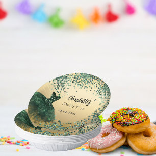 甘い16エメラルドグリーンドレス金ゴールド ペーパーボウル