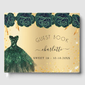 甘い16エメラルドグリーン金ゴールドドレスの花 ゲストブック (正面)
