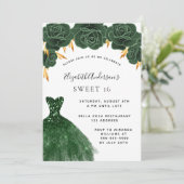 甘い16エメラルドグリーン金ゴールドドレスフローラ 招待状 (スタンド正面)