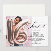 甘い16エレガントと写モダン真16誕生日 招待状 (正面/裏面)