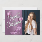 甘い16エレガントパープルフォトガール16誕生日 招待状 (正面)