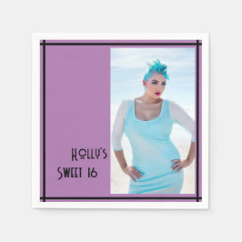 甘い16カスタムフォトナプキン – 紫と黒 スタンダードカクテルナプキン