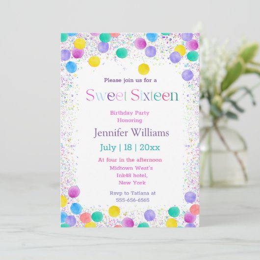 甘い16カラフルの虹のドットはおもしろいスクリプトを輝かす 招待状 (スタンド正面)
