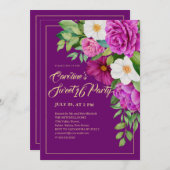 甘い16カラフルフローラ水彩パープル 招待状 (正面/裏面)