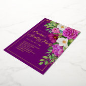 甘い16カラフルフローラ水色パープル金ゴールド 箔招待状 (回転した状態)