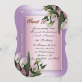 甘い16カラリリーの誕生日の招エレガント待 招待状 (正面/裏面)