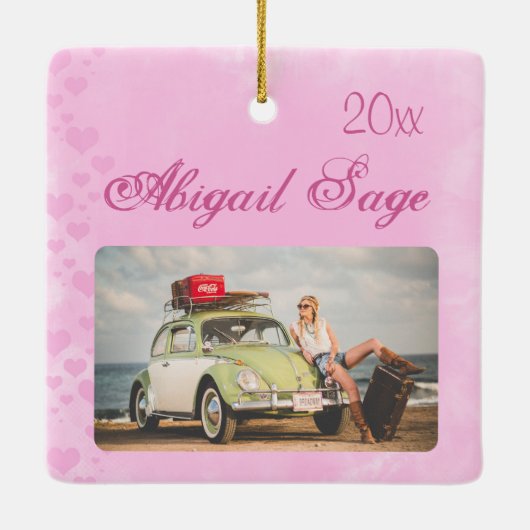 甘い16カーフォトピパーソナライズされたックピンクのクリスマス セラミックオーナメント (裏面)
